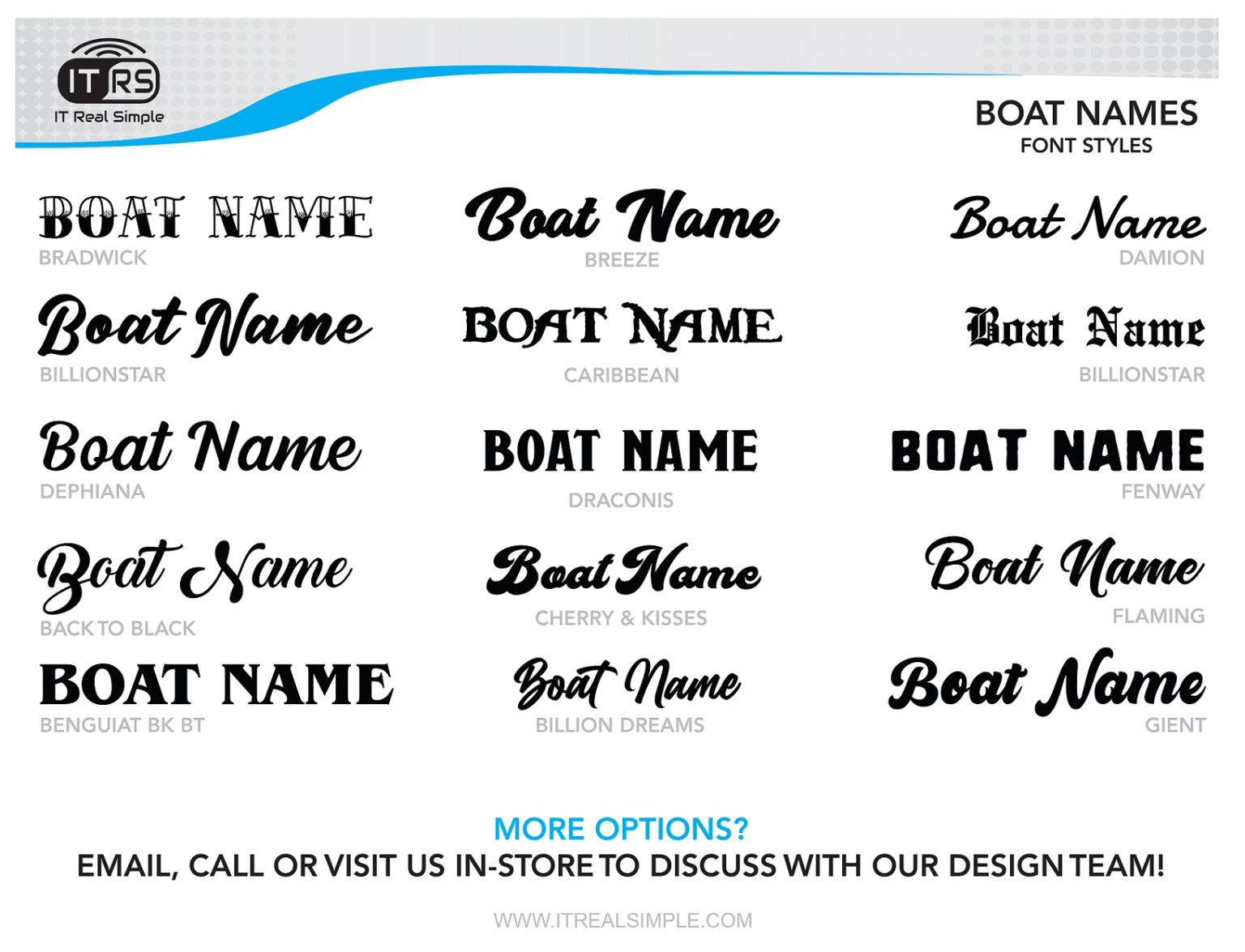 Boat Name Style Examples - Font Styles and Lettering Options